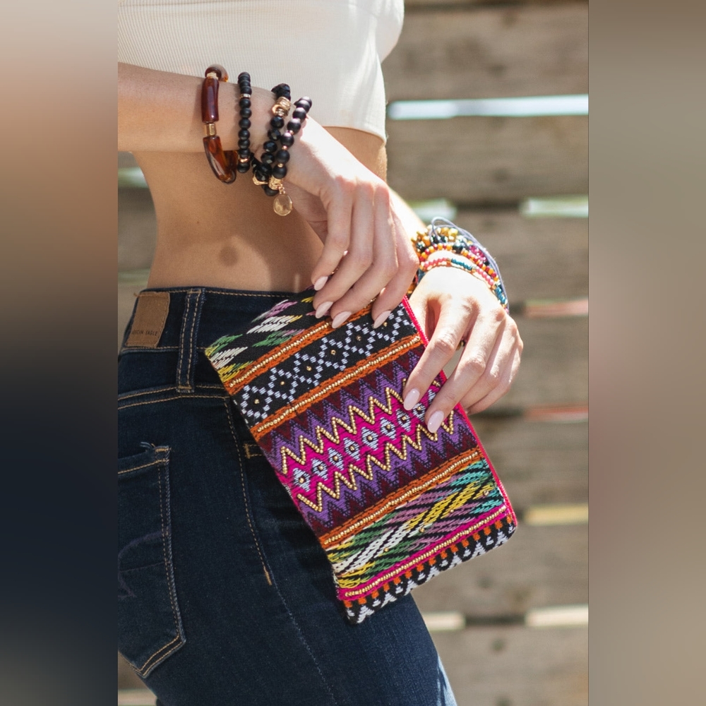Handmade Hand Beaded Wristlet Clutch - Ethnic Inspired Design - Dyed Fine Cotton - Picture 7 of 7